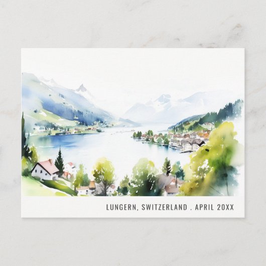 Lungern Switzerland Watercolor Landscape Travel Feestdagenkaart (Voorkant)