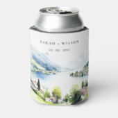 Lungern Switzerland Watercolor Landscape Wedding Blikjeskoeler (Blikje Achterkant)