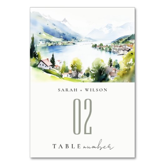 Lungern Switzerland Watercolor Landscape Wedding Kaart (Voorkant)