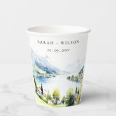 Lungern Switzerland Watercolor Landscape Wedding Papieren Bekers (Achterkant)