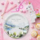 Lungern Switzerland Watercolor Landscape Wedding Papieren Bordje (Feest)