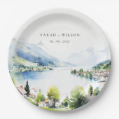 Lungern Switzerland Watercolor Landscape Wedding Papieren Bordje (Voorkant)