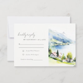 Lungern Switzerland Watercolor Landscape Wedding RSVP Kaartje
