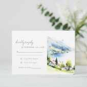 Lungern Switzerland Watercolor Landscape Wedding RSVP Kaartje (Staand voorkant)