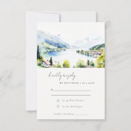 Lungern Switzerland Watercolor Landscape Wedding RSVP Kaartje