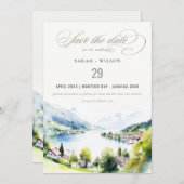 Lungern Switzerland Watercolor Landscape Wedding Save The Date (Voorkant / Achterkant)