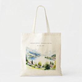 Lungern Switzerland Watercolor Landscape Wedding Tote Bag