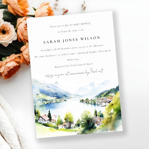 Lungern Zwitserland Aquarel Baby Shower Kaart