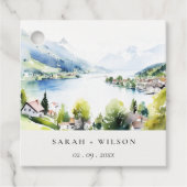 Lungern Zwitserland Aquarel Landschap Bruiloft Bedankjes Labels (Voorkant)