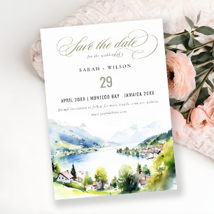 Lungern Zwitserland Aquarel Landschap Bruiloft Save The Date