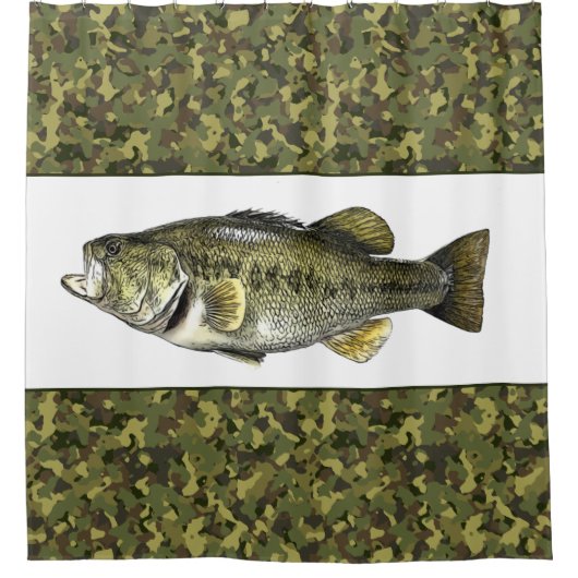 Lunker Largemouth Bass Vist Green Camo Douchegordijn (Voorkant)