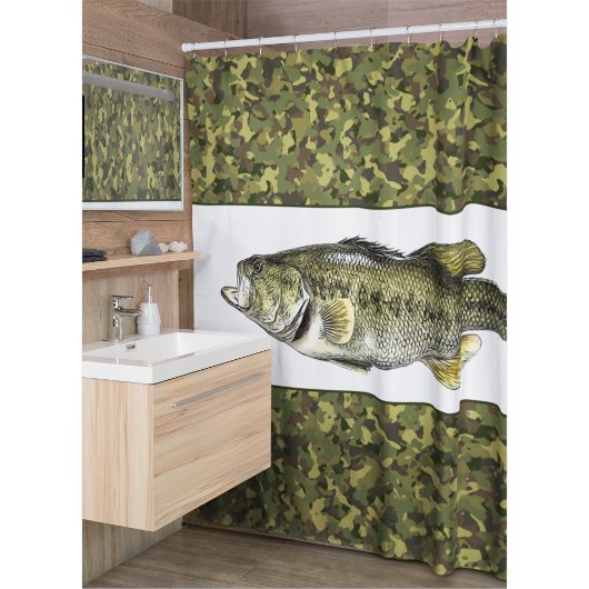 Lunker Largemouth Bass Vist Green Camo Douchegordijn