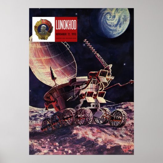 Lunokhod, USSR, 1973 — Sovjet- poster van de ruimt (Voorkant)
