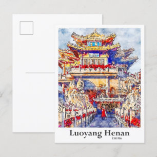 Luoyang Henan China Travel Waterverf met de hand g Briefkaart