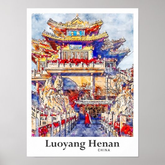 Luoyang Henan China Travel Waterverf met de hand g Poster (Voorkant)