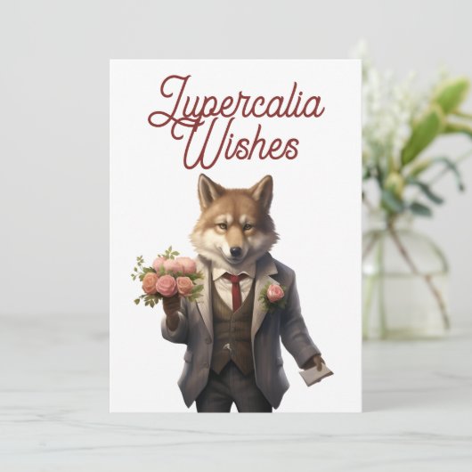 Lupercalia Handsome Wolf Valentines Day Feestdagenkaart (Staand voorkant)