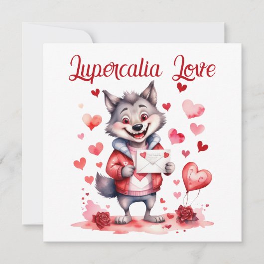 Lupercalia Love Sweet Wolf Hearts Valentine's Day Feestdagenkaart (Voorkant)