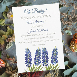 Lupine Blauwe Aquarel Bloemen Texas Baby Jongen Kaart