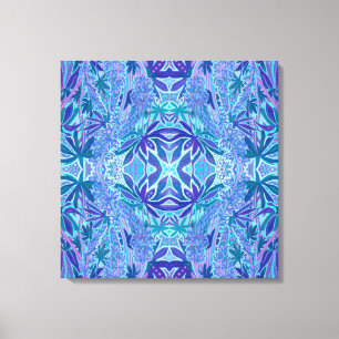 Lupine Flower Bohemian Arabesque Pattern Blue Blau Canvas Afdruk