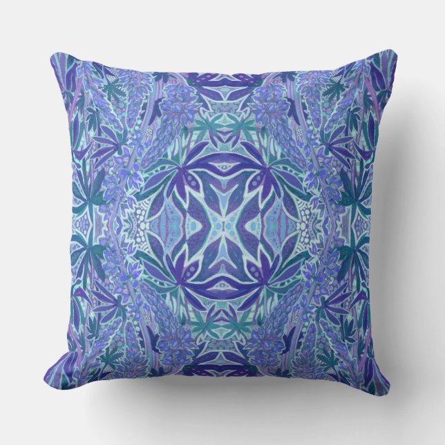 Lupine Flower Bohemian Arabesque Pattern Blue Blau Kussen (Voorkant)