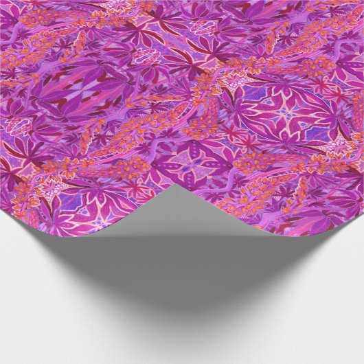 Lupine Flower Bohemian Boho Arabesque Pattern roze Cadeaupapier (Hoek)