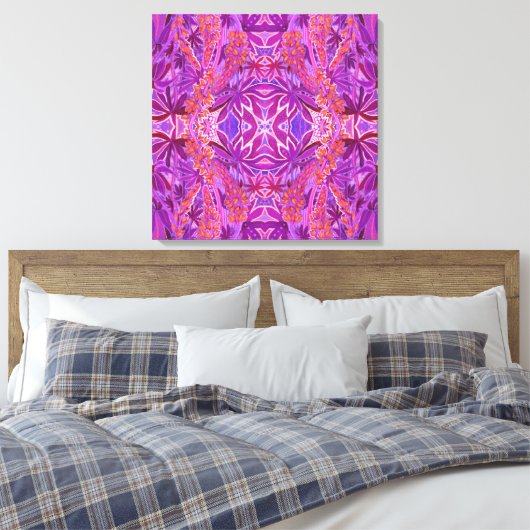Lupine Flower Bohemian Boho Arabesque Pattern roze Canvas Afdruk (Insitu (Slaapkamer))