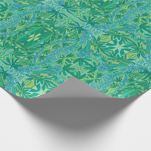 Lupine Flowers Bohemian Arabesque Pattern Green Cadeaupapier (Hoek)