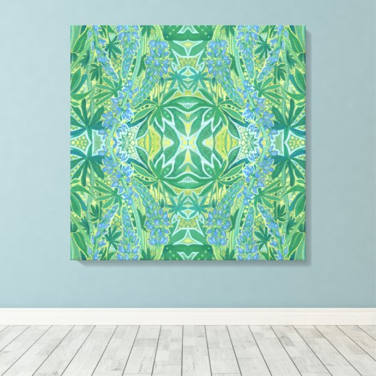 Lupine Flowers Bohemian Arabesque Pattern Green Canvas Afdruk (Insitu (Houten vloer))