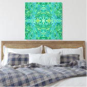 Lupine Flowers Bohemian Arabesque Pattern Green Canvas Afdruk (Insitu (Slaapkamer))