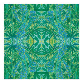 Lupine Flowers Bohemian Arabesque Pattern Green Perfect Poster