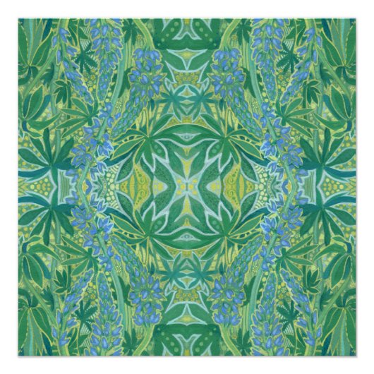 Lupine Flowers Bohemian Arabesque Pattern Green Perfect Poster (Voorkant)