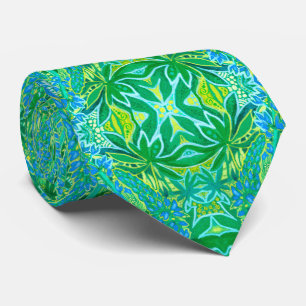 Lupine Flowers Bohemian Arabesque Pattern Green Stropdas
