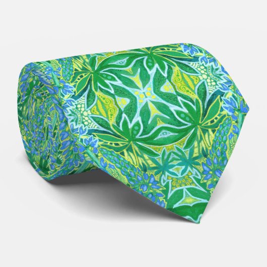 Lupine Flowers Bohemian Arabesque Pattern Green Stropdas (Opgerold)