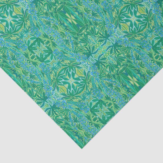 Lupine Flowers Bohemian Arabesque Pattern Green Tissuepapier (Detail)