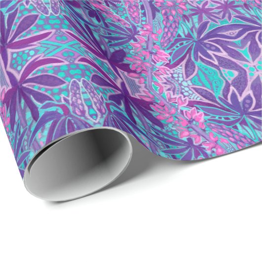 Lupine Flowers Bohemian Arabesque Pattern Violet Cadeaupapier (Rol Hoek)