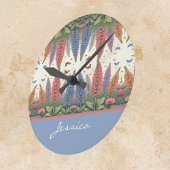 Lupine Flowers n Butterflies Monogram Ronde Klok