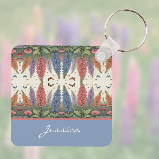 Lupine Flowers n Butterflies  Monogram Sleutelhanger