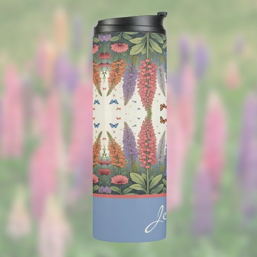 Lupine Flowers n Butterflies  Monogram Thermosbeker