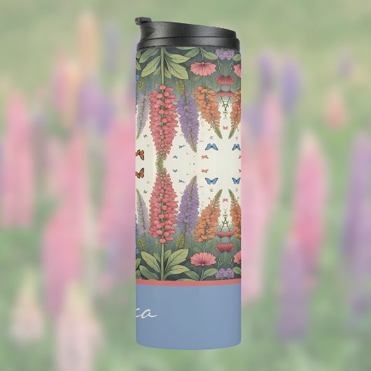 Lupine Flowers n Butterflies  Monogram Thermosbeker