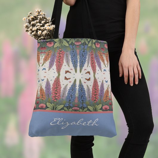 Lupine Flowers n Butterflies  Monogram Tote Bag