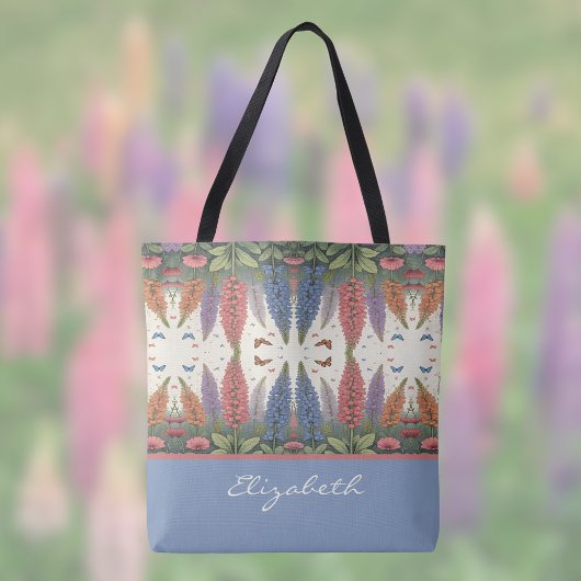 Lupine Flowers n Butterflies  Monogram Tote Bag