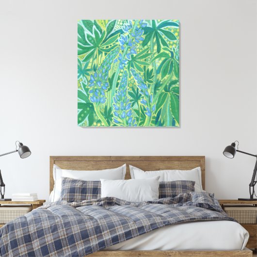 Lupine Flowers, Summer Wildflower Painting Canvas Afdruk (Insitu (Slaapkamer))