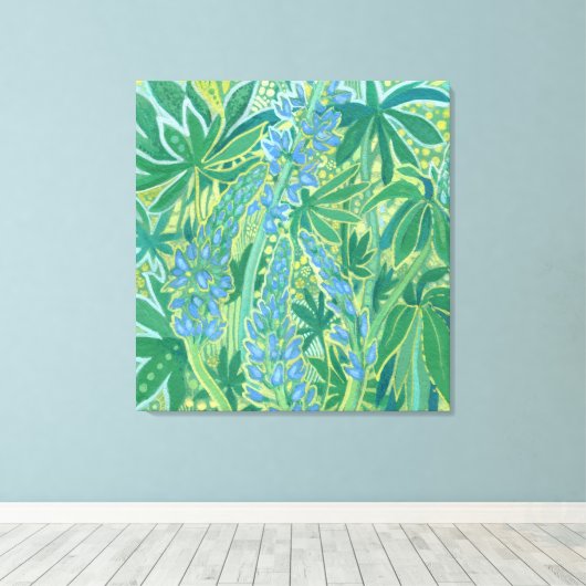 Lupine Flowers, Summer Wildflower Painting Canvas Afdruk (Insitu (Houten vloer))