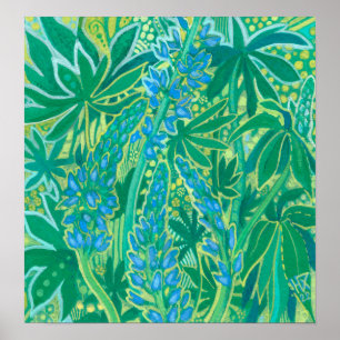 Lupine Flowers, Summer Wildflower Painting Poster