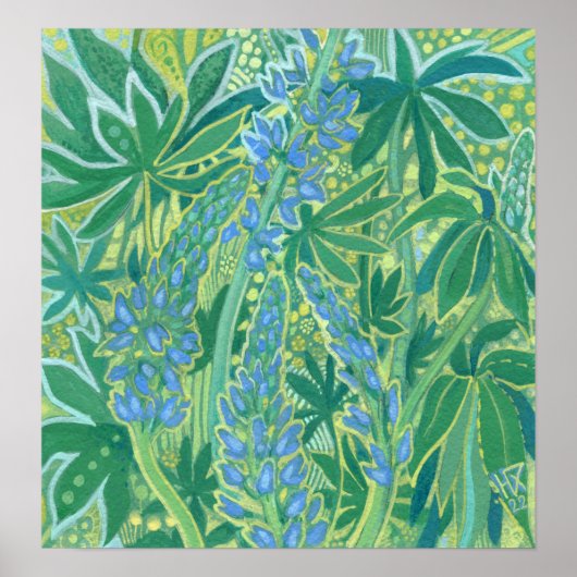 Lupine Flowers, Summer Wildflower Painting Poster (Voorkant)