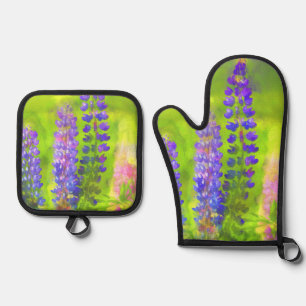 Lupine Schilderen Originele Wildflower Art Ovenwant & Pannenlap Set