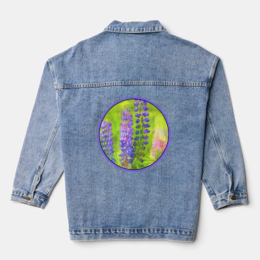 Lupine Schilderij - Originele Bloem Kunst Denim Jacket (Achterkant)