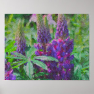 Lupine Trio Impressionist Flower Photo Painting Poster