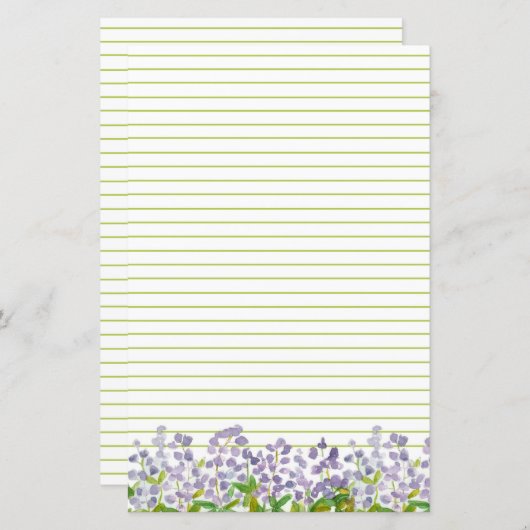 Lupine Wildbloemen Monogram Groene Linige Statione (Voorkant / Achterkant)