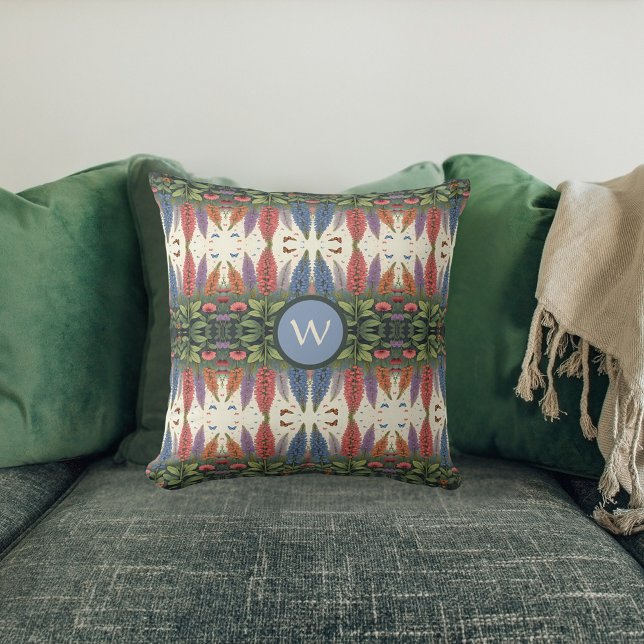 Lupinebloemen Vlinders  Bloemmonogram Kussen (Creator heeft geüpload)